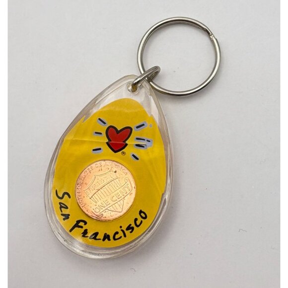 San Francisco Penny Keychain Acrylic City Landmarks Yellow Background - Picture 2 of 6